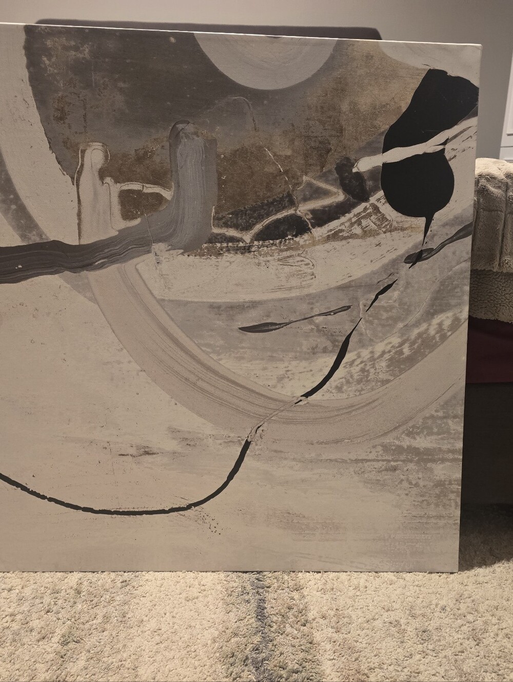 Abstract Monochrome Canvas Wall Art - Neutral Gray and Black 36×36 - Picture 4 of 6